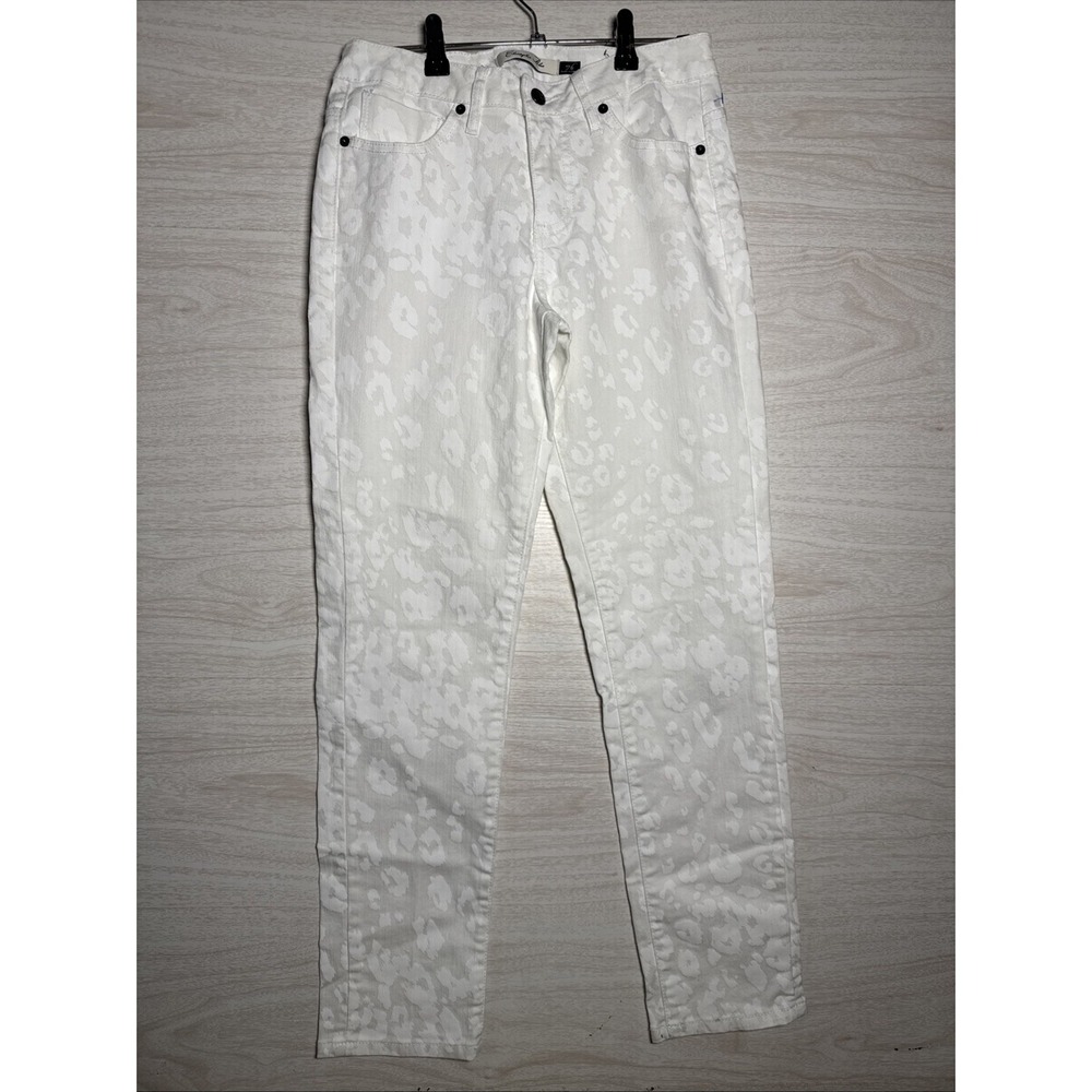 Christopher Blue White Denim Jeans leopard-like jacquard pattern Sz 6
